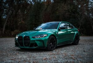 luxury sports car in the forest